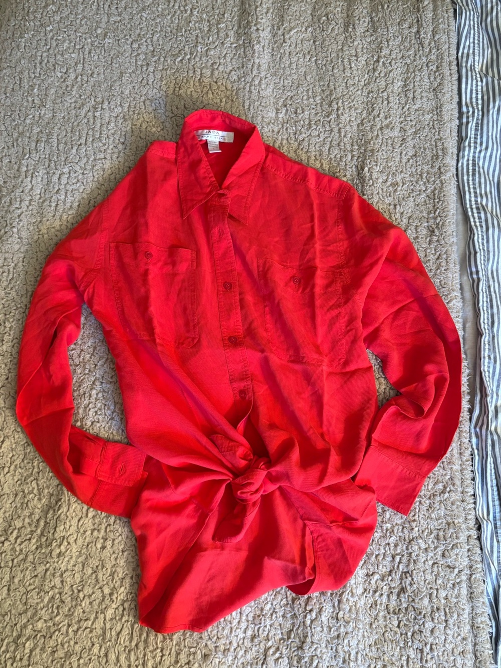 Vintage Jada Pure Silk Bold Red Orange Button Front Shirt